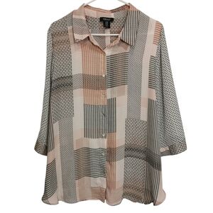 Jones & Co Jones New York 3/4 Sleeve Button Down Blouse Pink/Grey - Sz 1X